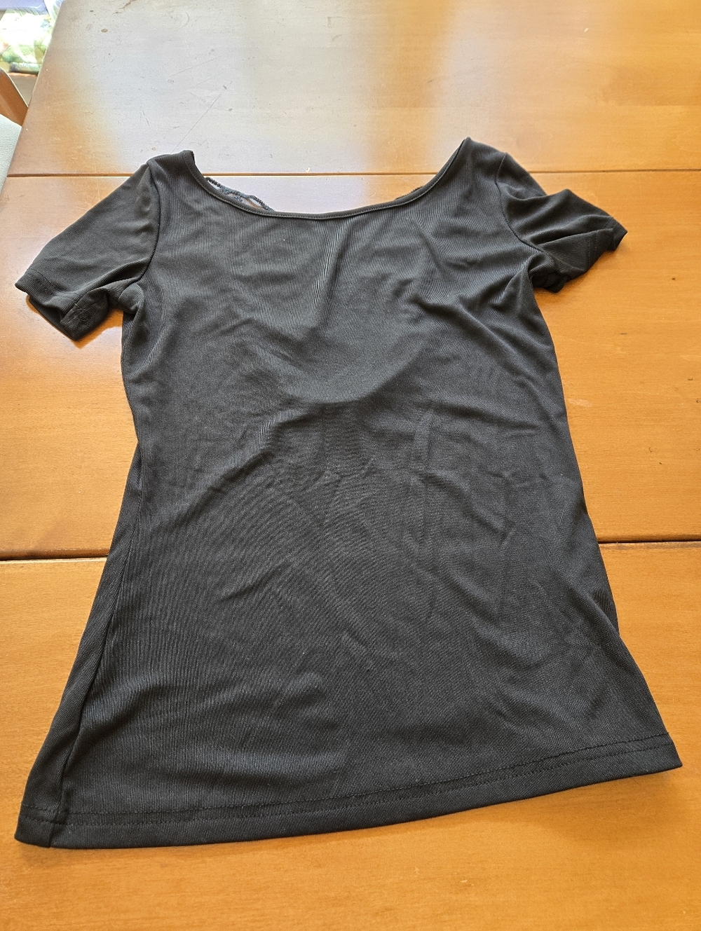 Women's Black Short Sleeve Top with Lace Back